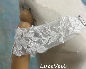 Detachable Beaded Floral Lace Off Shoulder Straps, Wedding Dress Accessories
