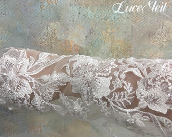 Beaded Floral Lace Detachable Bridal Sleeves, Sequined Vine Lace Bride Sleeves for Strapless Gown