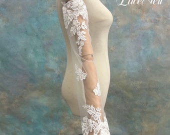 Detachable Scattered Floral Lace Bridal Sleeves, Long Sheer Wedding Arm Cover Up