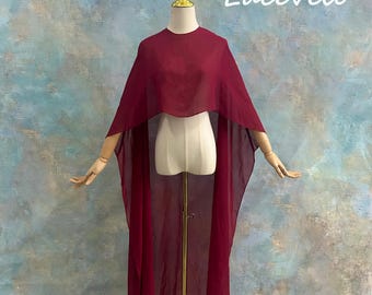 Burgundy Chiffon Cape Shawl, Sheer Long Capelet for Wedding/Evening Dress