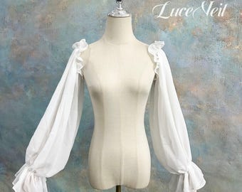 Ruffle Shoulder Chiffon Detachable Puff Bridal Sleeves, Off Shoulder Flounce Wedding Arm Cuffs