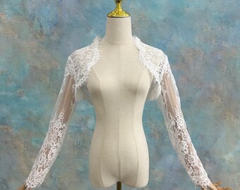 Floral Lace Bridal Bolero, Long Sleeve Wedding Dress Shrug, Vintage Cover Up
