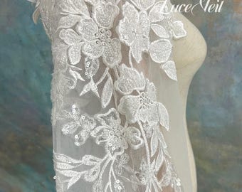 Beaded Floral Lace Bridal Bolero, Sheer Tulle Bell Sleeve Wedding Shrug
