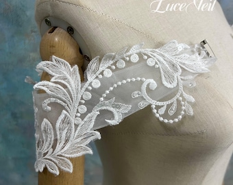 Detachable Baroque Leaf Lace Shoulder Straps, Vintage Embellished Lace Bridal Shoulder Accents