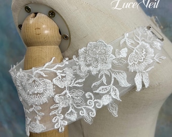 Beaded Floral Lace Detachable Shoulder Straps, Removable Wedding Dress Shoulder Straps