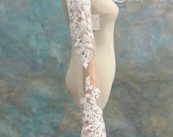 Floral Lace Detachable Bridal Sleeves, Long Sheer Wedding Arm Cover Up