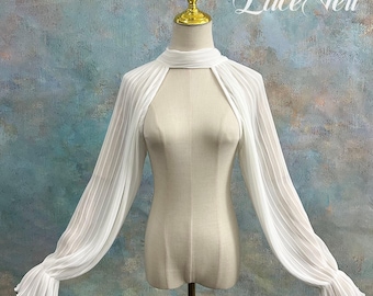 Modern Pleated Chiffon Detachable Sleeves, Minimalist High Neck Bridal Arm Cuffs for Strapless Wedding Dress