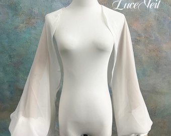 Chiffon Balloon Sleeve Bridal Bolero, Minimalist Lightweight Bridal Cover Up