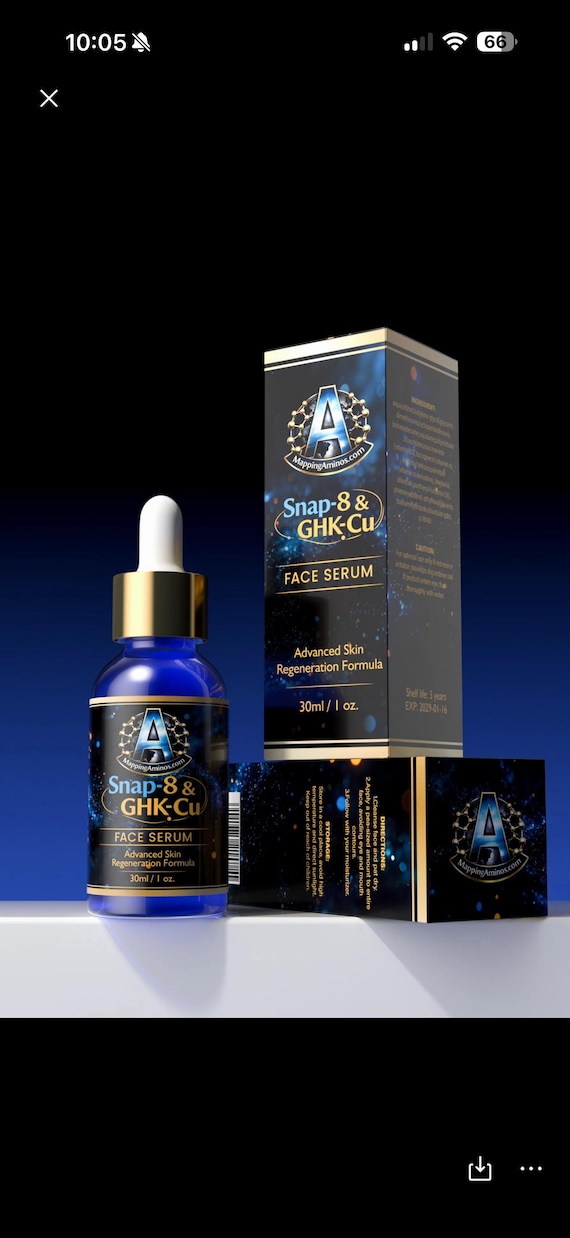 Ghk-cu plus Snap 8 peptide face serum. Skin firming and regeneration.