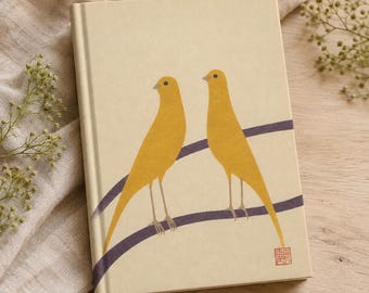 Japanese Bird Journal | Vintage Woodblock Style A5 Writing Journal | Bird Lover Gift