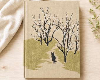 Cat Lover Gift | Black Cat Plum Blossom Journal | Japanese Woodblock Style Hardcover Notebook | Writing and Daily Notes