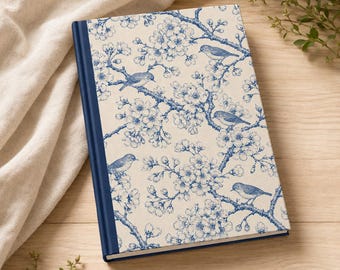 Bird Lover Gift | Cherry Blossom Mejiro Blue Toile Journal | Writing, Reading Log and Notes