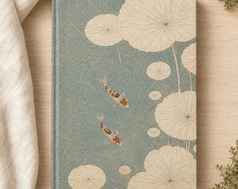 Koi Fish Journal | Japanese Koi & Lotus Pond Hardcover Notebook | Traditional Japanese Art | Japan Lover Gift