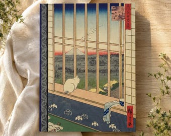 Ukiyo-e Cat Notebook , White Cat Japanese Art Hardcover | A5 Writing Journal | Japanese Stationery Gift
