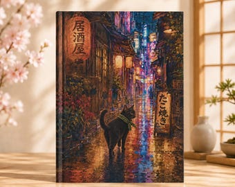 Black Cat Journal | Osaka Japan Night Street | Japanese Travel Journal | Cat Lover Gift
