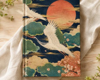 Cranes in Flight Journal | Japanese Aesthetic Hardcover Notebook | Sakura Crane Diary | Ukiyo-e Style Writing Journal