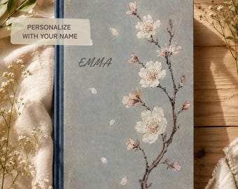 Personalized A5 Writing Journal | Japanese Cherry Blossom Notebook | Vintage Sakura Design | Custom Name Gift for Her