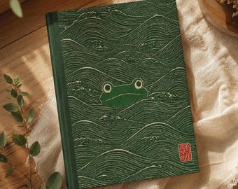 Japanese Wave Journal, Frog Notebook, Vintage Woodblock Style Hardcover Journal, Japanese Frog Art, Nature Lover Gift