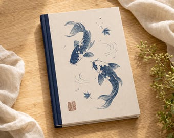 Koi Fish Notebook | Japanese Woodblock Journal | Traditional Japanese Koi Art | Hardcover Journal | Japan Lover Gift