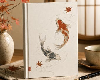 Koi Fish Notebook | Japanese Hardcover Journal | Watercolor Writing Notebook | Mindful Journal | Japan Gift