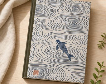 Koi Fish Journal | Japanese Woodblock Print Notebook | Wabi Sabi Art Hardcover Journal | Traditional Japanese Gift