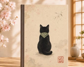 Black Cat Journal | Traditional Japanese Cat Art | Sumi-e Style Hardcover Notebook | Cat Lover Gift