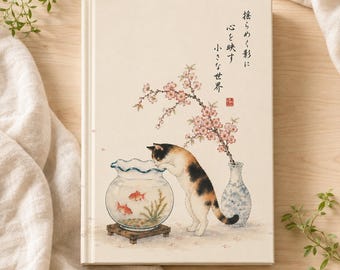 Calico Cat Journal Japanese Notebook Ukiyo-e Journal Sakura Notebook Goldfish Journal Japanese Aesthetic Hardcover Journal Cat Lover Gift