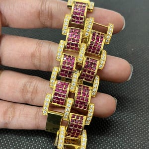 Vintage Victorian Ruby Red Lab Created Stone Bracelet, 925 Silver 18k gold vermeil Jewelry, Vintage Inspired Link Men's unisex Bracelet