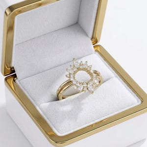 1 Ct Round Cut diamond handmade bridal ring enhancer 18K Yellow Gold Vermeil Curved Wedding Band engagement ring jacket Ring For Women