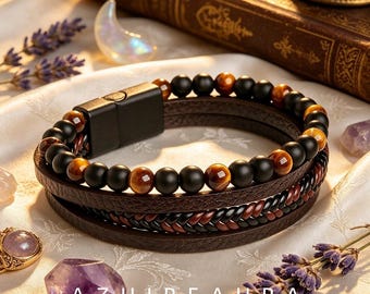 To My Love Personalized Tiger Eye Bracelet, Custom Engraved Beaded Cross Bracelet, Four Layer Brown Bracelet