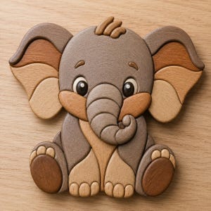 Baby Elephant Intarsia Pattern | Scroll Saw SVG DXF Pdf Png | CNC Laser Cut Woodworking | Beginner Friendly Instant Download