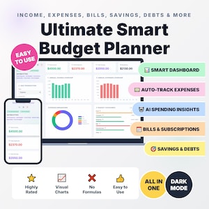 Smart budgetplanerare webbapp | Personlig ekonomiuppföljning, AI-insikter (digital nedladdning)
