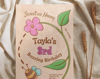 Honey Bee eerste verjaardagsuitnodiging meisje, Bee verjaardagsuitnodiging, baby bijendouche digitale uitnodiging, 1e Bee Day, 3e verjaardag meisje uitnodiging