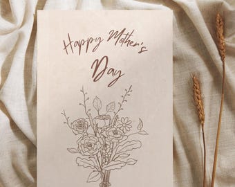 Moederdag bloemenwenskaart, digitale Moederdagkaart afdrukbaar, bloemenkaart voor moeder, gelukkig Moederdagcadeau, sjabloon afdrukbaar