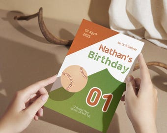 Baseball Birthday Invitation, Hand Drawn Baseball Invite, 1st Birthday Boy Baseball, Boys Sports Birthday Invite, Digital Canva Printable