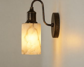 Mid Century Modern Alabaster Brass Wall Sconce , Modern Minimalist Luxury Wall Lighting Fixture, Alabaster stone Bathroom Vanity Light