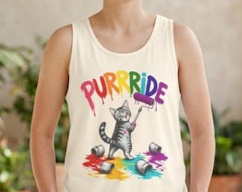 Purride Cat Pride Tank Top | Funny LGBTQ Rainbow Cat Shirt | Gay Pride Month Gift for Cat Lovers & Queer Allies