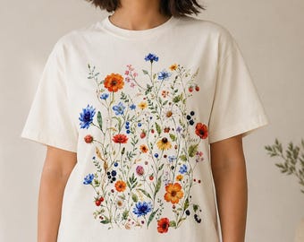 Botanical Wildflower T-Shirt | Vintage Floral Graphic Tee, Boho Cottagecore Shirt, Nature Lover Gift