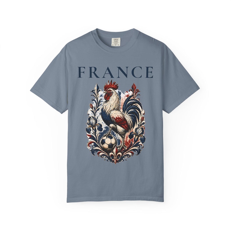 France Rooster Soccer Graphic Shirt, Vintage French Football Tee, Coq Gaulois Soccer Fan Gift Blue Jean