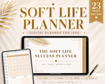 Soft Life Digital Planner | Daily, Weekly, Monthly, Wellness Tracker (Digital Download)