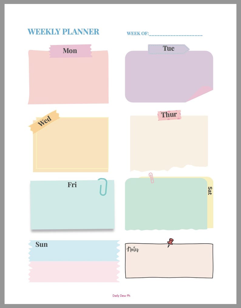 Pastel Weekly Planner Printable, Student Organizer, Colorful Overview ...