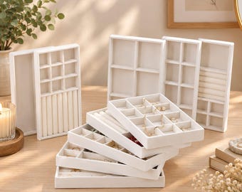 3-in-1 Beige Velvet Jewelry Organizer Tray: Necklace, Earring, Bracelet Storage (Vanity Display)