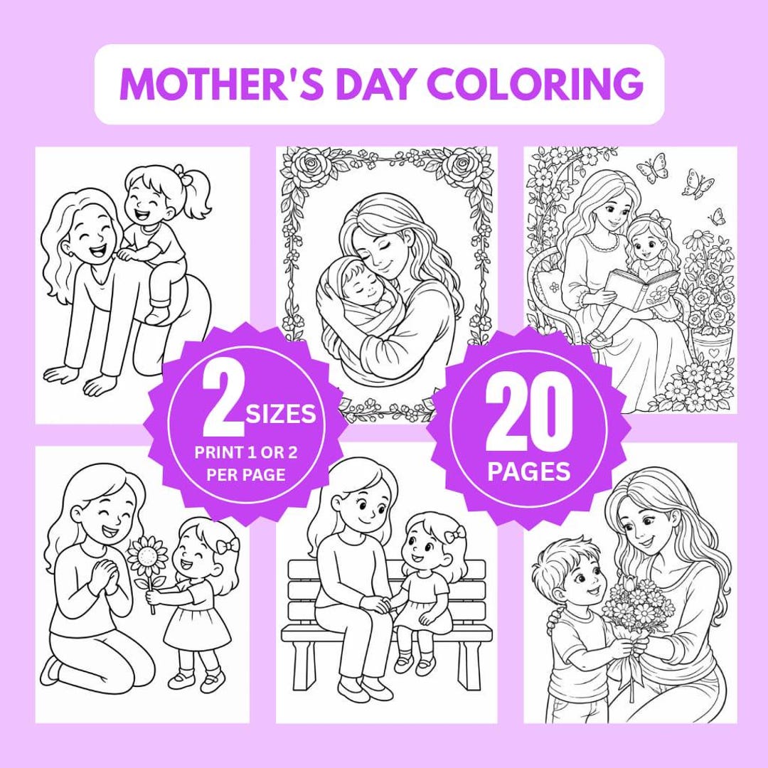 Mother's Day Coloring Pages for Kids | 20 Printable Mom Activity Sheets ...
