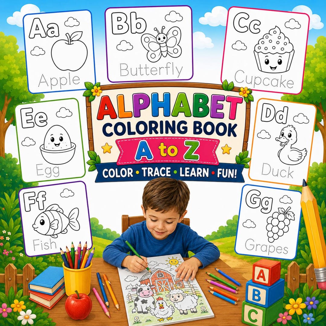 Alphabet Coloring Book A to Z Printable | Letter Tracing Worksheets for ...