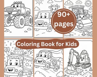 Construction Vehicles Coloring Book 90 Pages | Trucks & Bulldozer Coloring Pages for Kids | Printable Vehicle Activity Book PDF