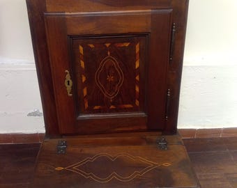 Comodino inginocchiatoio Priè-Dieu vintage intarsiato in noce massello "800"