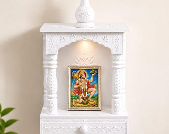 Mandir per la preghiera in legno dipinto a mano con cassetto (25,4 x 11,4 x 11,4 cm)