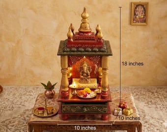 Tempio per la preghiera in legno dipinto a mano con cassetto (45,7 x 25,4 x 25,4 cm)