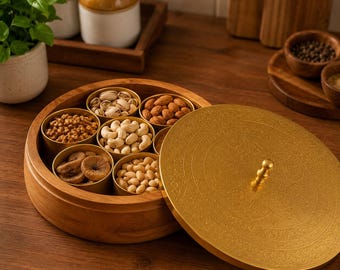 Scatola per spezie in legno realizzata a mano con coperchio in ottone: organizer per spezie da cucina in ottone
