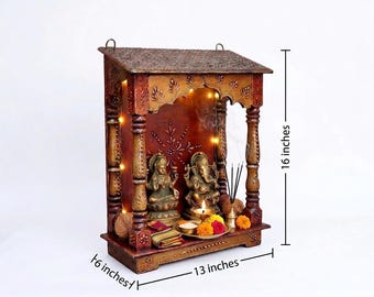 Tempio per la preghiera in legno dipinto a mano con cassetto (40x33x15 cm)